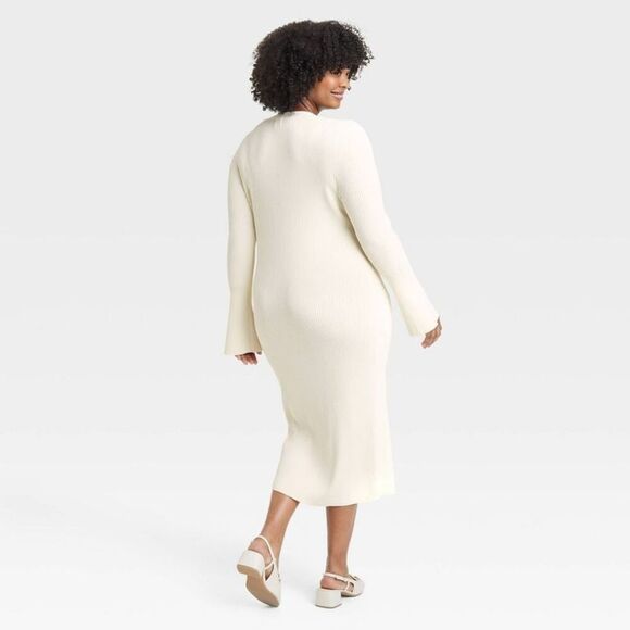 A New Day - Women's Bell Long Sleeve Midi Sweater Dress - A Ne Cream - Picture 2 of 4